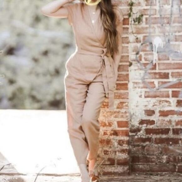 notPERFECTLINEN Pants - notPERFECTLINEN Linen Wrap Jumpsuit Size Small